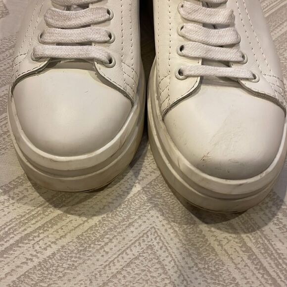 Zara White Athletic Leather Sneakers - Size 39 - Picture 5 of 6